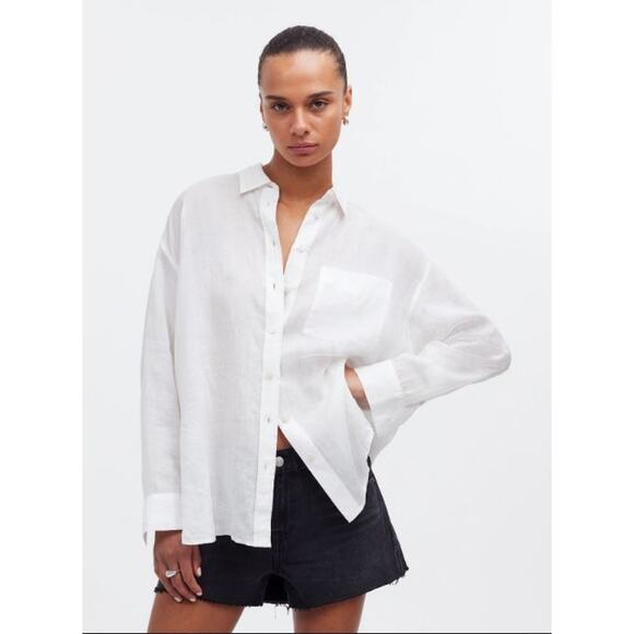 Madewell Womens Semi-Sheer Ramie The Oversized Shirt NQ505 Eyelet White Sz M NWT - Picture 3 of 5